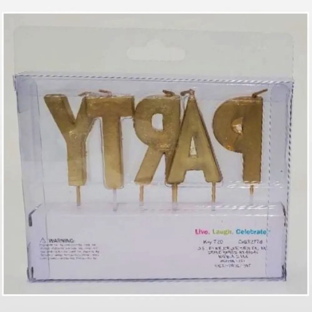 New Live Laugh Celebrate Candle Set Gold Birthday Party Glitter Sparkle NWT